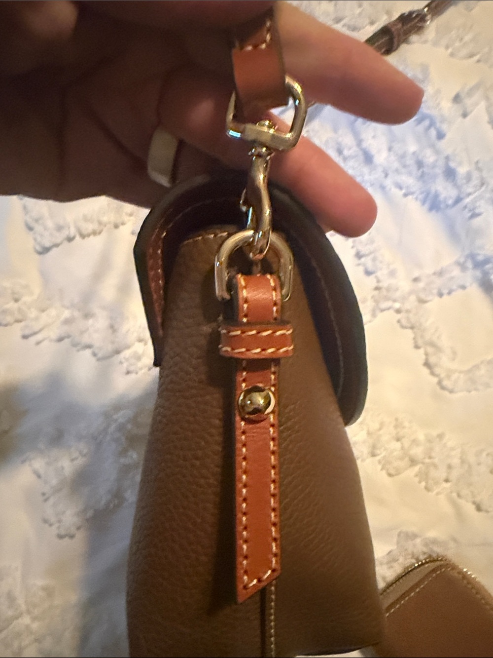 Dooney & Bourke Tan/Brown Pebbled Leather Crossbody with Credit Card Wallet - Picture 14 of 16